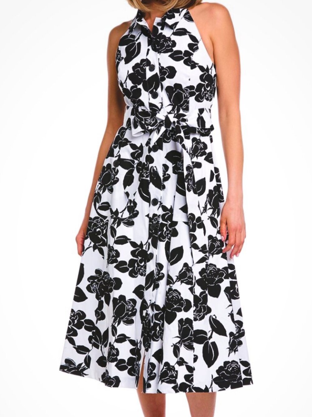 Carolina Herrera Black & White Floral Halter Dress NWT Size 0  MSRP:$2590